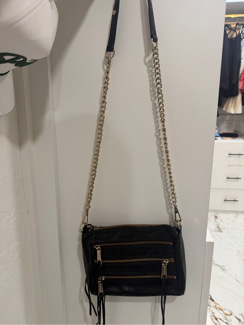 Black Rebecca Minkoff Leather Crossbody Bag with Gold Chain